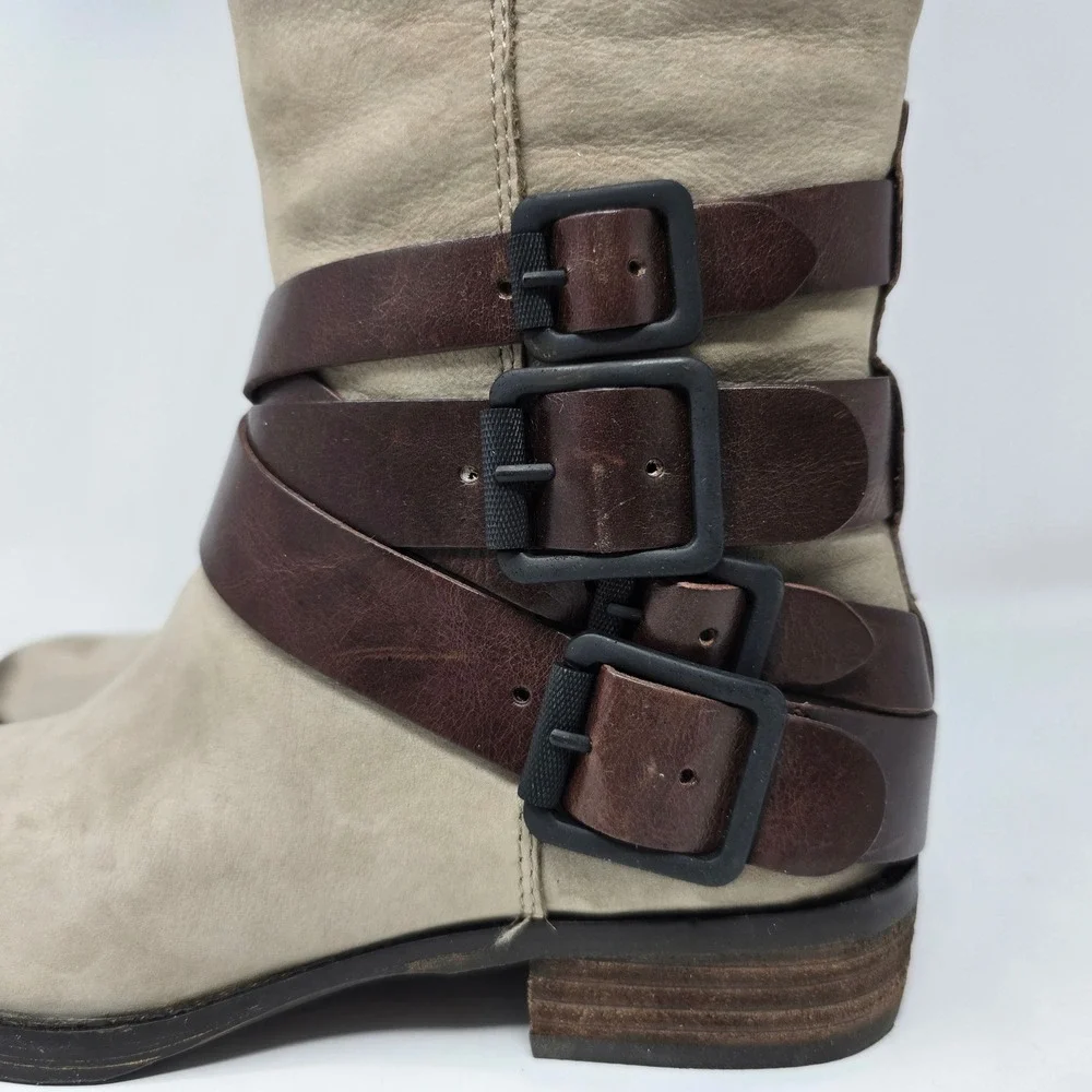 Sam Edelman Pia Boots Knee High Tall Stone Brown Suede Buckle Womens 6M